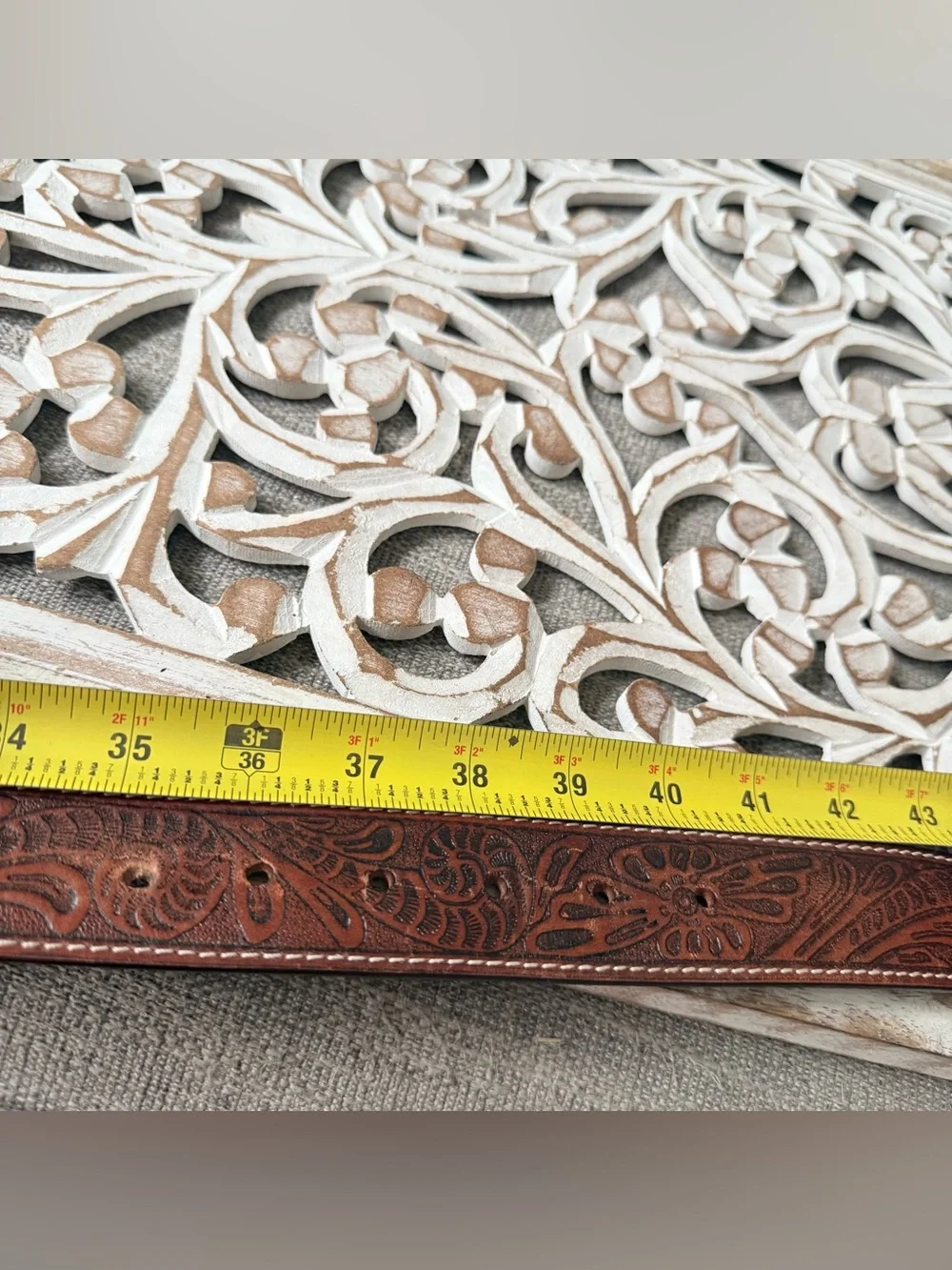 Nocona Brown Leather Belt with Ornate Turquoise-Accented Buckle Vintage 38